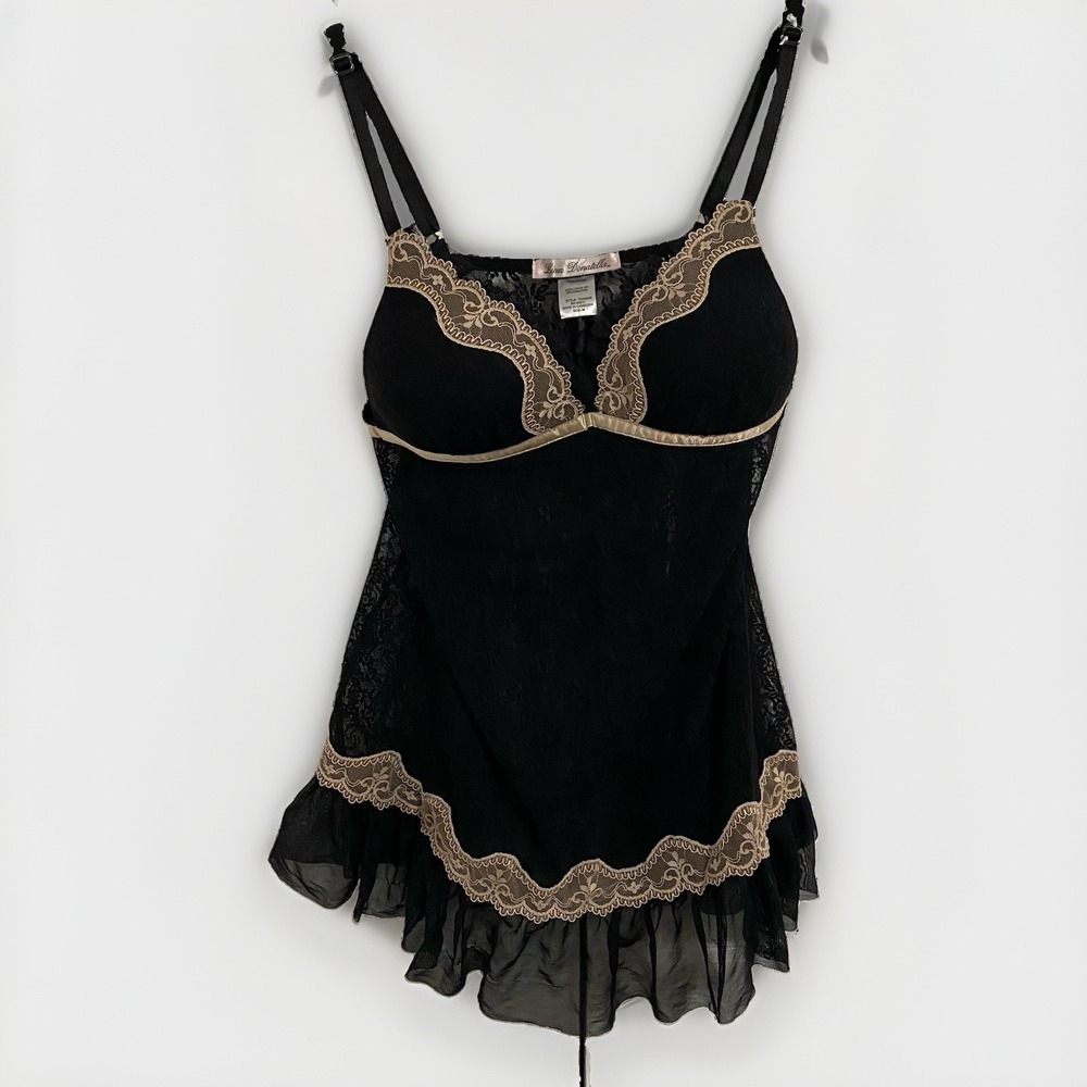 Linea Donatella Black Mesh Lace Chemise Slip Top Coquette Whimsigoth Size M